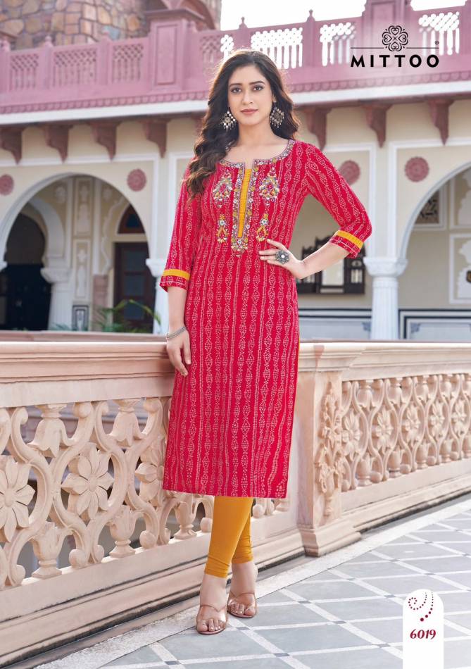 Bandhan Vol 4 By Mittoo Rayon Printed Embroidery Kurtis Wholesale Clothing Suppliers In India